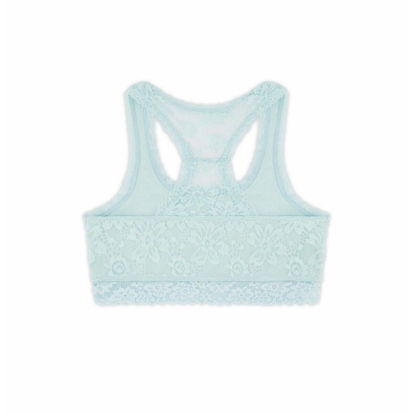 Justice Mint Green Aqua Full Coverage Racerback Floral Lace Bralette Size 34 - Picture 2 of 5